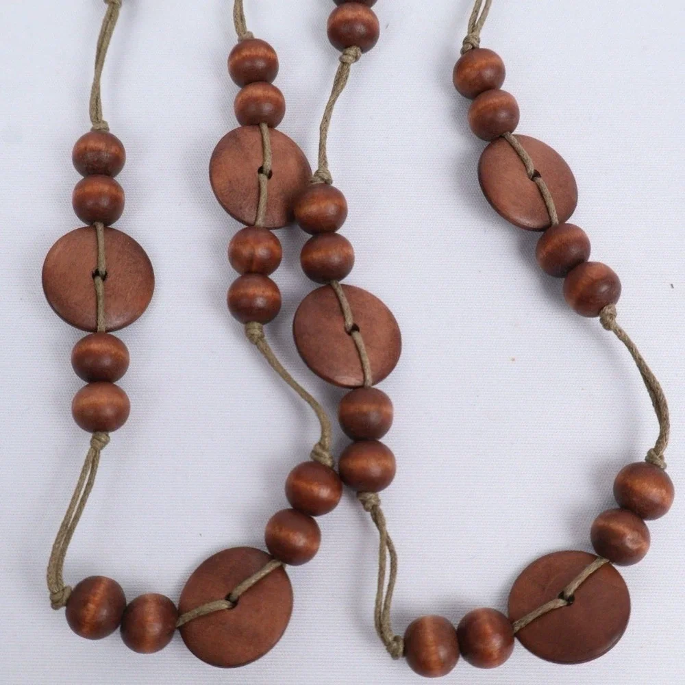 VTG Boho Ethnic Tribal Long Wood‎ Beaded Necklaces (6) Earth Tones